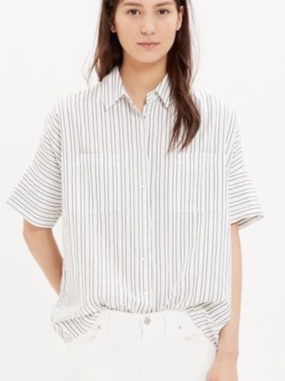 Madewell Courier Shirt Striped White and Black Short-Sleeve Button-Up